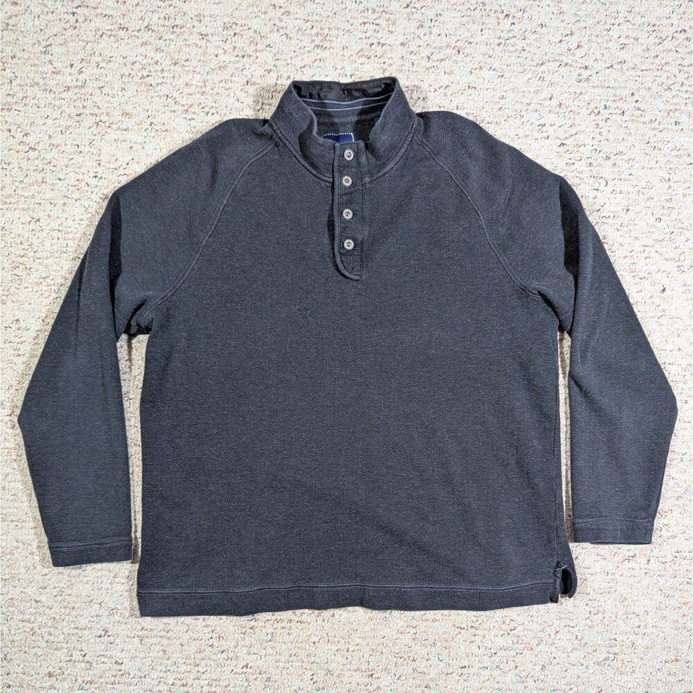 Tommy Bahama Henley Shirt Mens XXL Charcoal Gray 1/4 Button Pullover Mock Neck